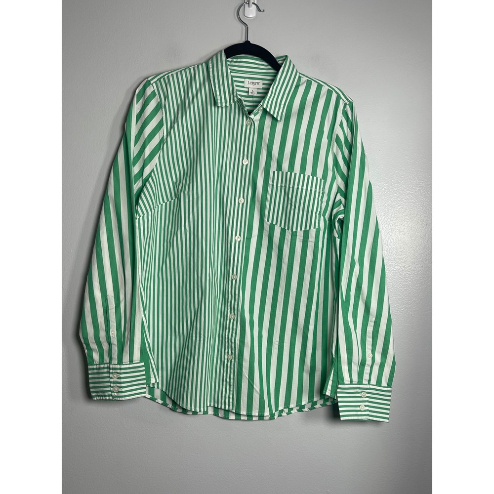 J. Crew Factory Green and White Striped Button-Down Shirt